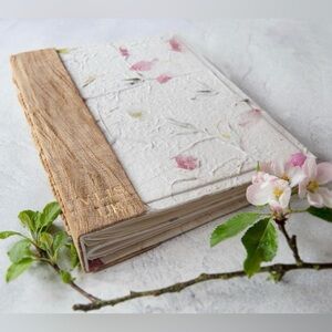 Brand New Handmade Floral Petal Wedding Scrapbook with Wooden Spine